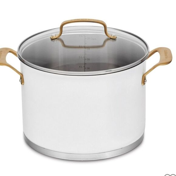 Cuisinart Clasaic 8QT Stainless Steel Stock Pot w/Cover & Brushed Gold Handles - Picture 2 of 12